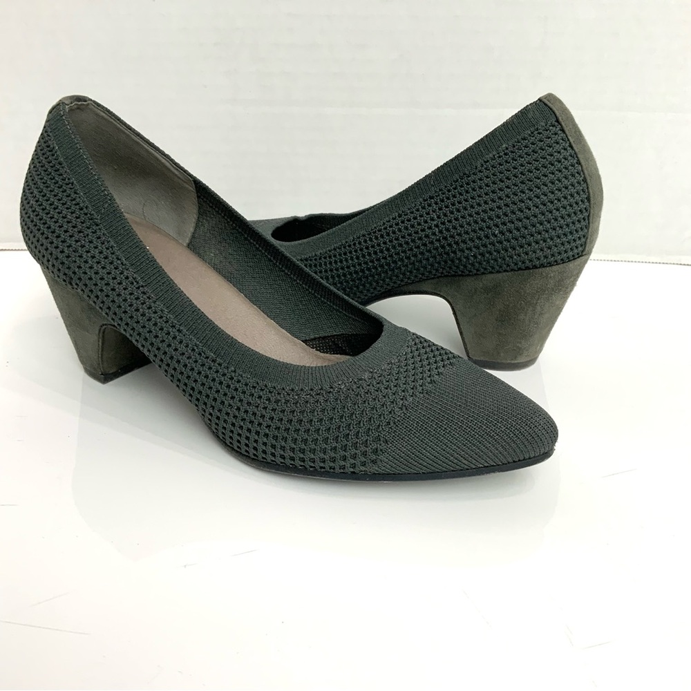 Eileen‎ Fisher Sz 7.5 Kiss Knit Sock Suede Heel Charcoal Gray Pumps Heels Career